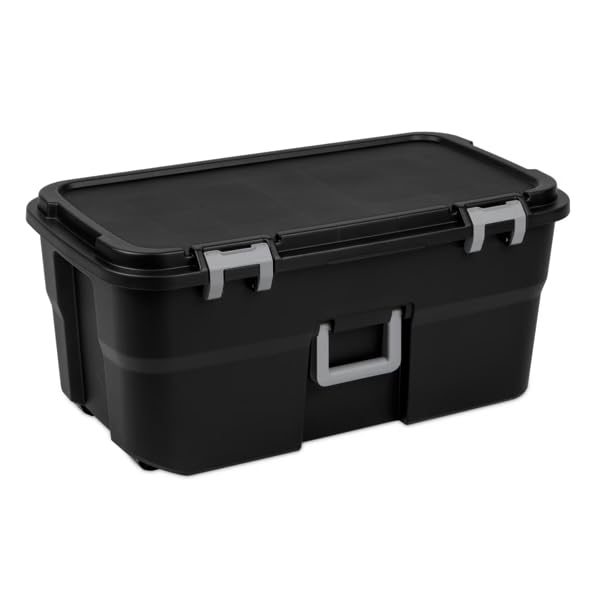 Black 22-Gallon Plastic Wheeled Storage Footlocker N287