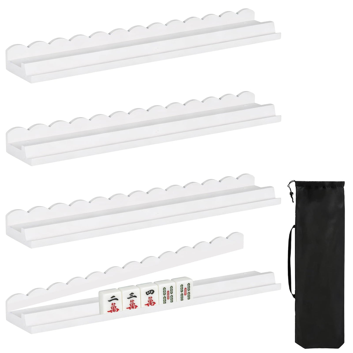 Wooden Mahjong Racks with Pushers Set of 4 E2764