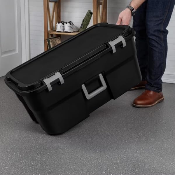 Black 22-Gallon Plastic Wheeled Storage Footlocker N287