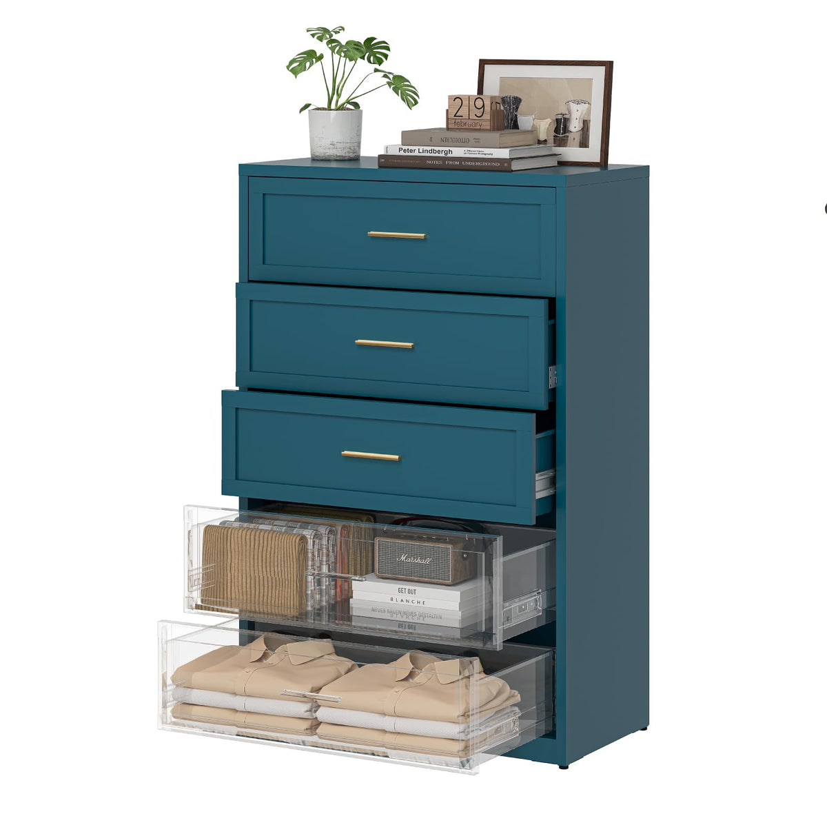Blue 5 Drawer Metal Dresser D8383