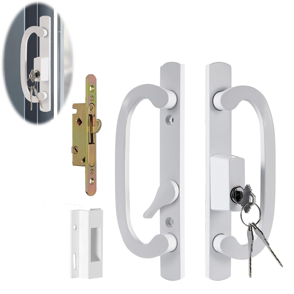 Sliding Patio Door Handleset with Mortise and Keeper Assembly White Zinc Alloy Z785193