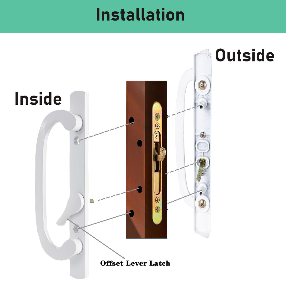 Sliding Patio Door Handleset with Mortise and Keeper Assembly White Zinc Alloy Z785193