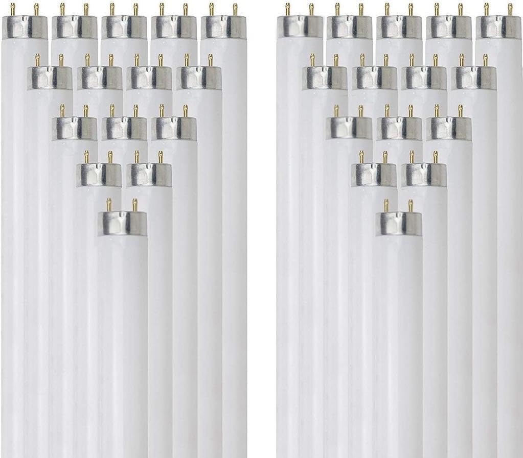 24 Inch T8 Fluorescent Tube Light Bulb 17W 1400 Lumens 5000K Bright White G13 Medium Bi-Pin Base 2 Foot Straight Linear Lamp Pack of 30 L32252