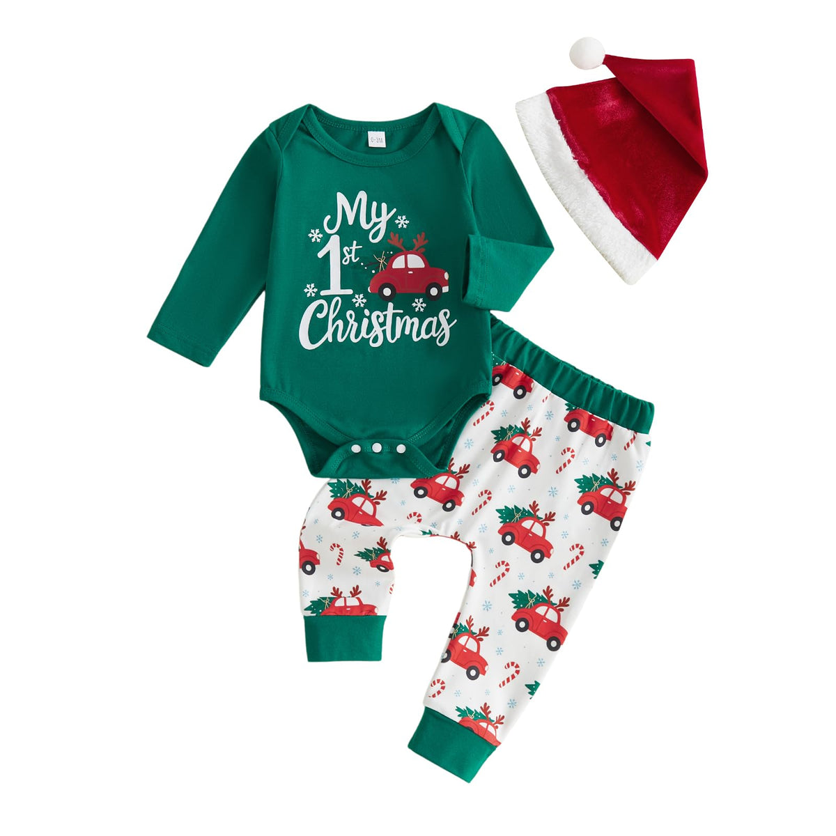 My First Christmas Baby Boy Outfit Romper Pants Hat M241