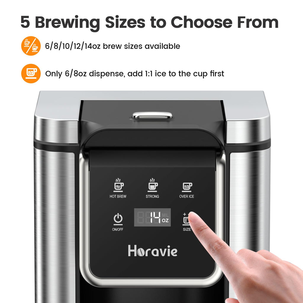Single Serve Coffee Maker for K-Cup Pod & Grounds, 6 to 14oz Brew Sizes, 50oz Removable Reservoir, Stainless Steel, Black D963