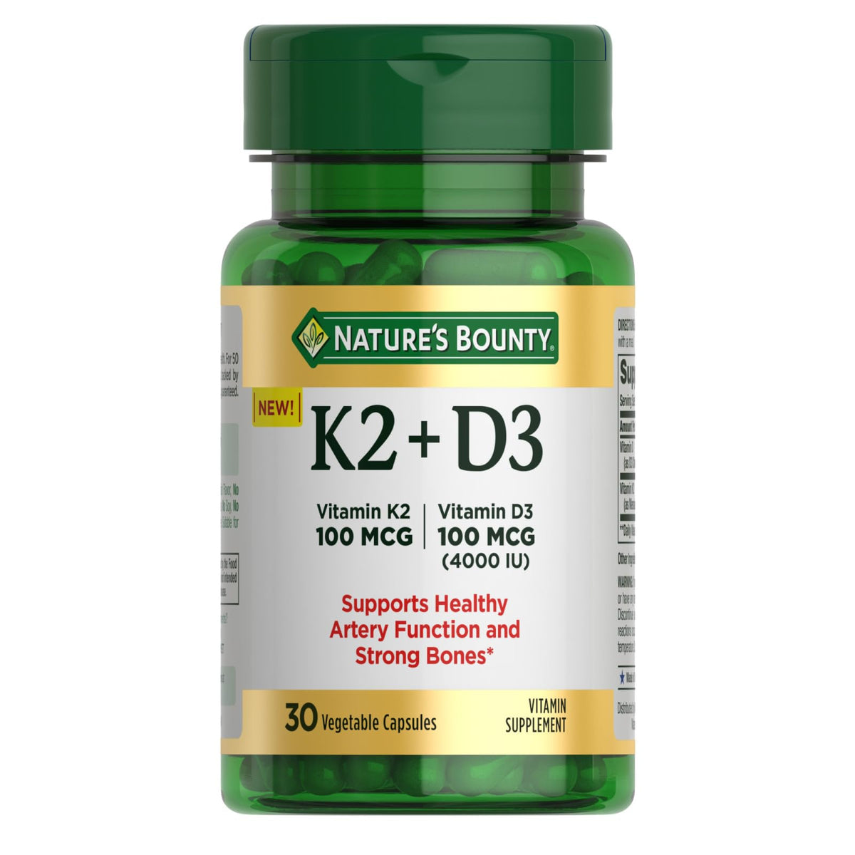 Vitamin D3 K2 Supplement 4000 IU 100 mcg 30 Vegetarian Capsules E266