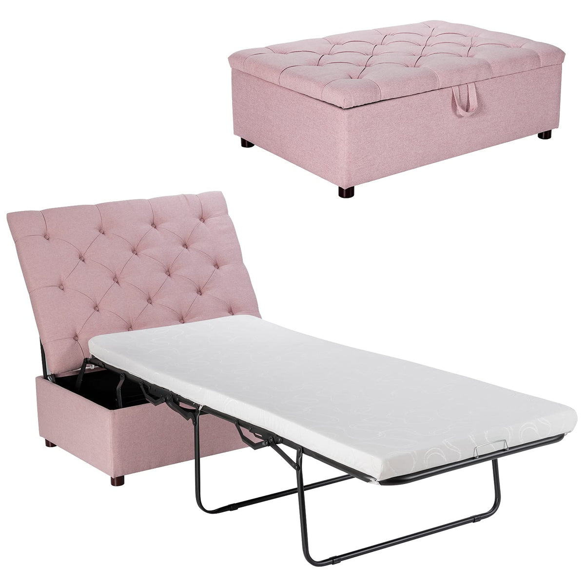 Pink Convertible Sleeper Chair with Mattress U4684