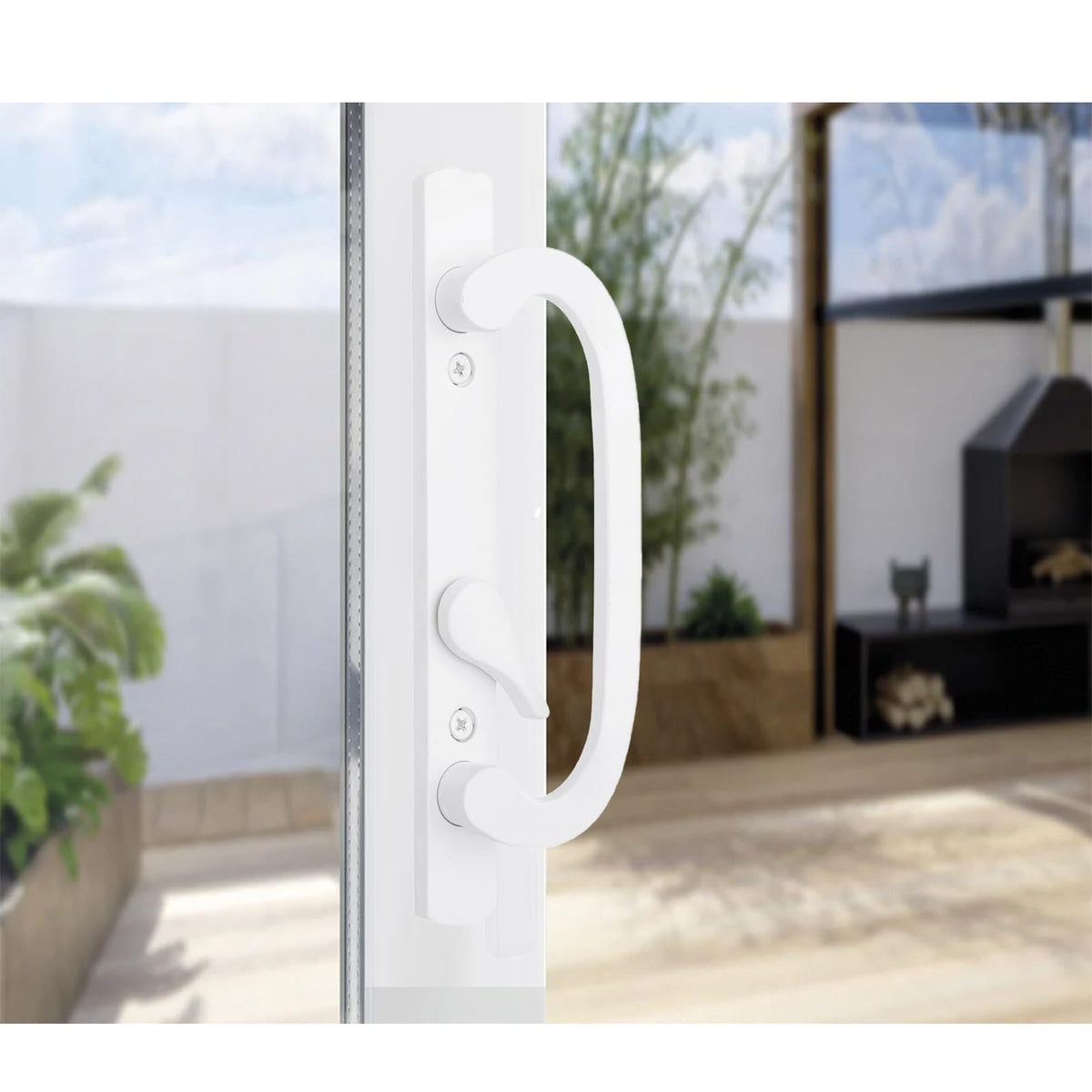 Sliding Patio Door Handleset with Mortise and Keeper Assembly White Zinc Alloy Z785193