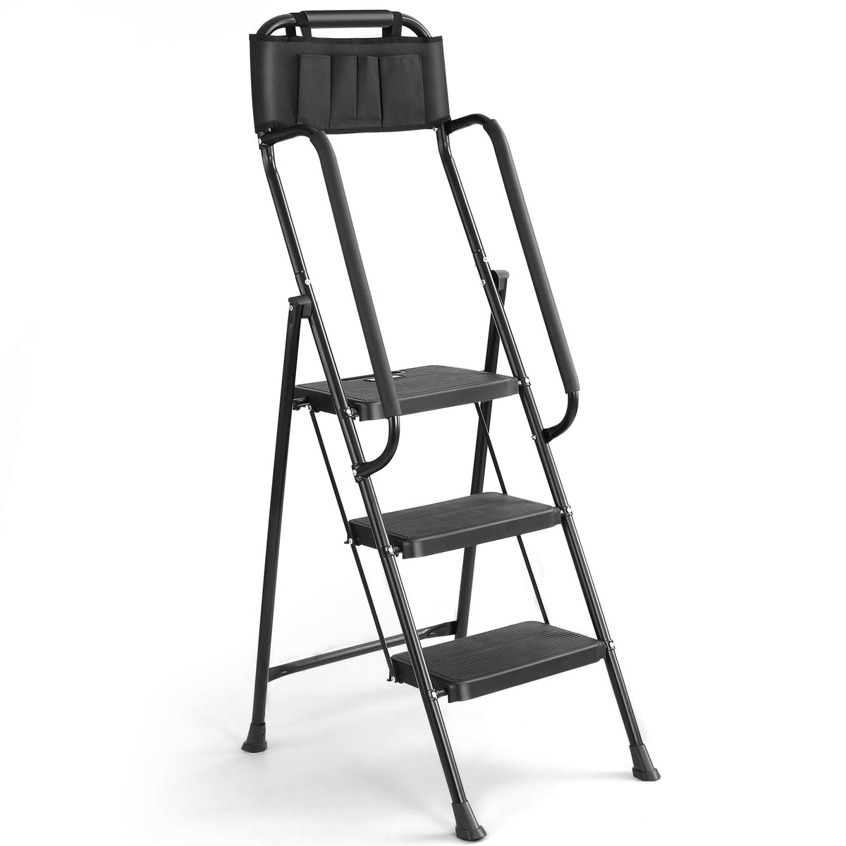3-Step Ladder with Anti-Slip Platform, 330 lbs Capacity, Steel Frame T6235