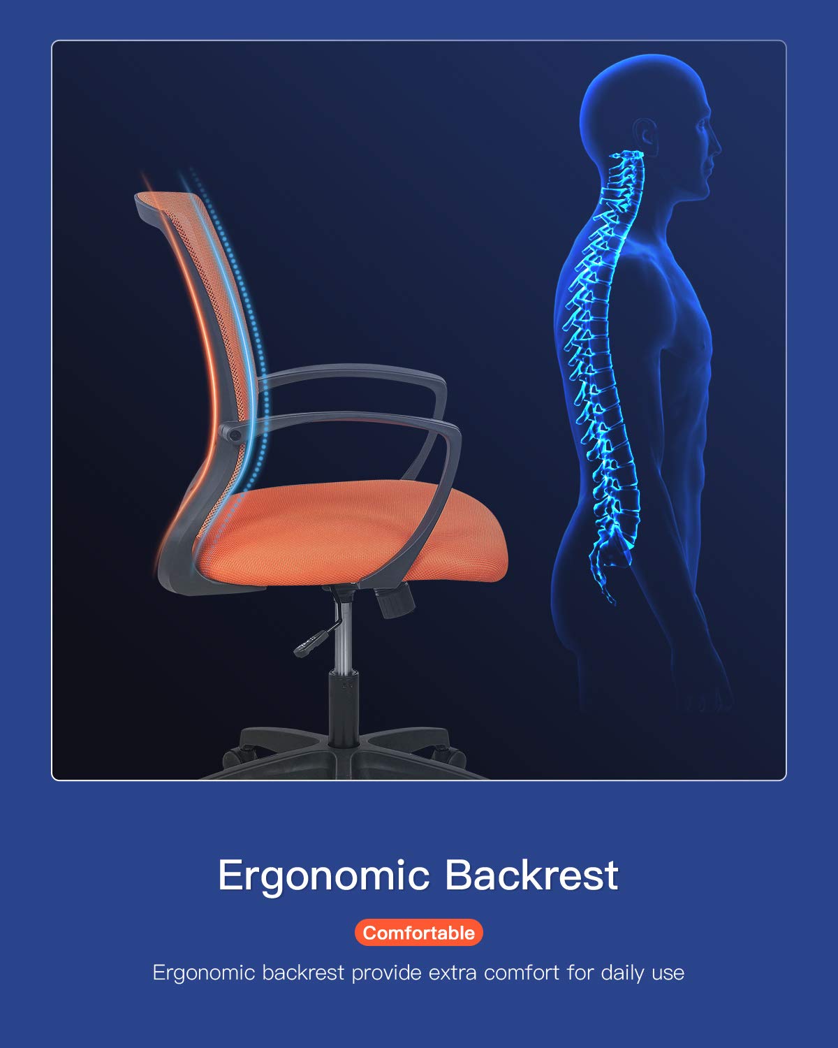 Ergonomic Mesh Mid Back Office Chair with Wheels and Lumbar Support I7294