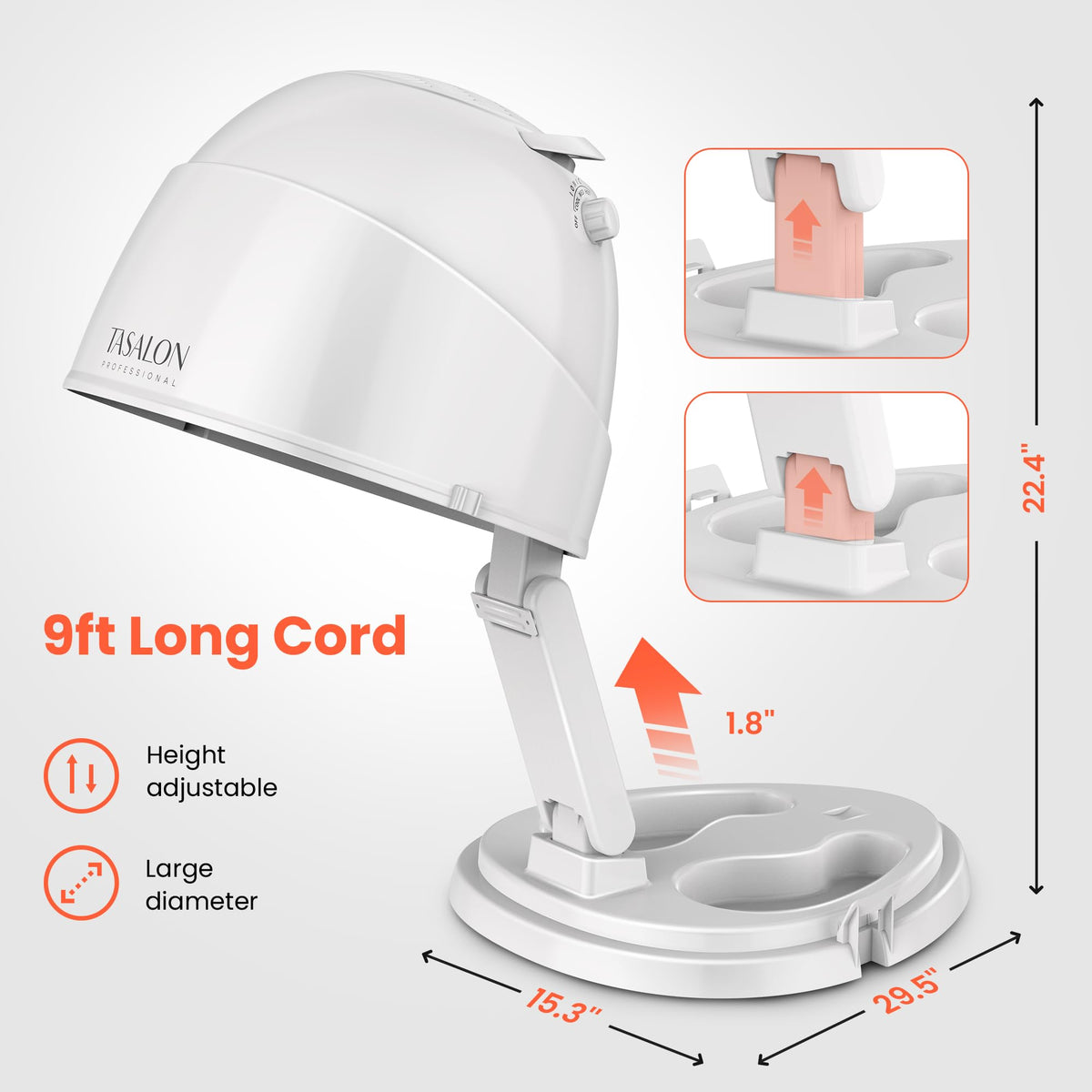 Portable Height Adjustable Hooded Hair Dryer White B3619