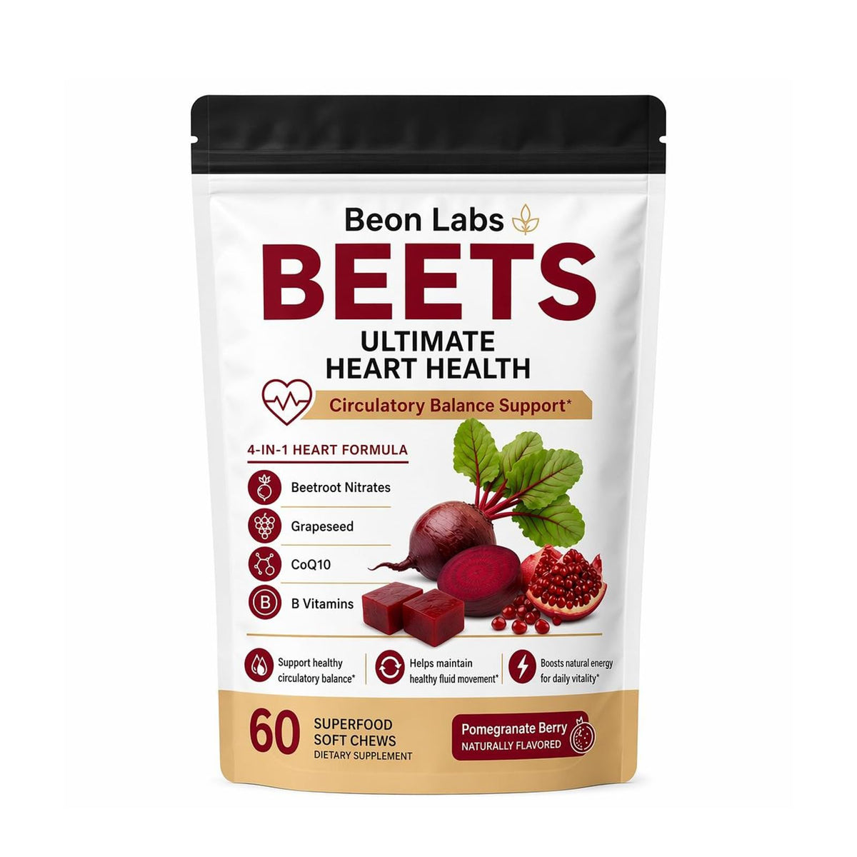 Beetroot Chews with CoQ10 & Grape Seed Extract, 60 Chews I447