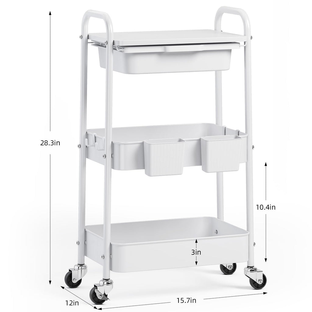 3 Tier Metal Rolling Cart with Drawer E202510