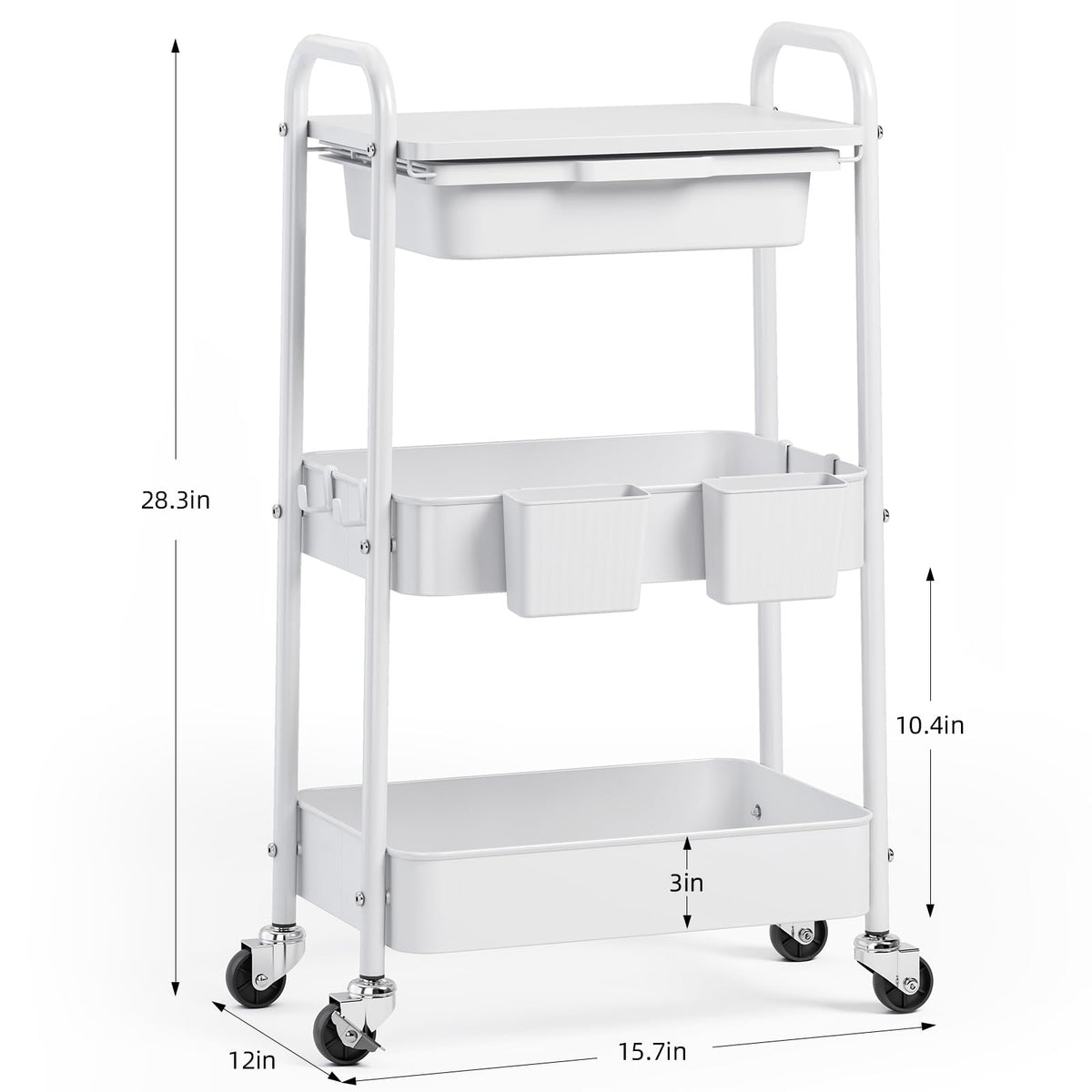 3 Tier Metal Rolling Cart with Drawer E202510