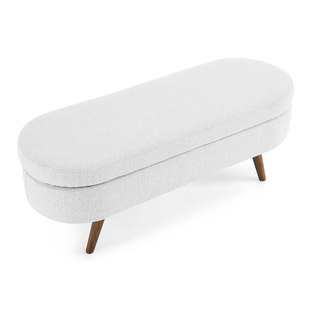 White Oval Storage Ottoman Bench with Rubber Wood Legs Y994