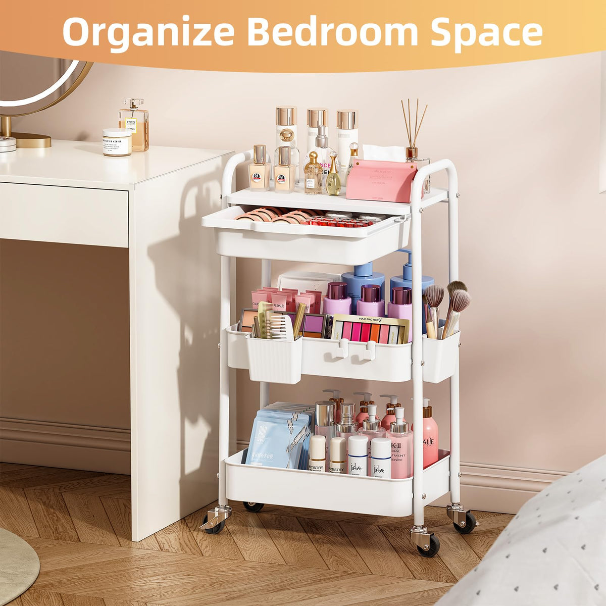 3 Tier Metal Rolling Cart with Drawer E202510