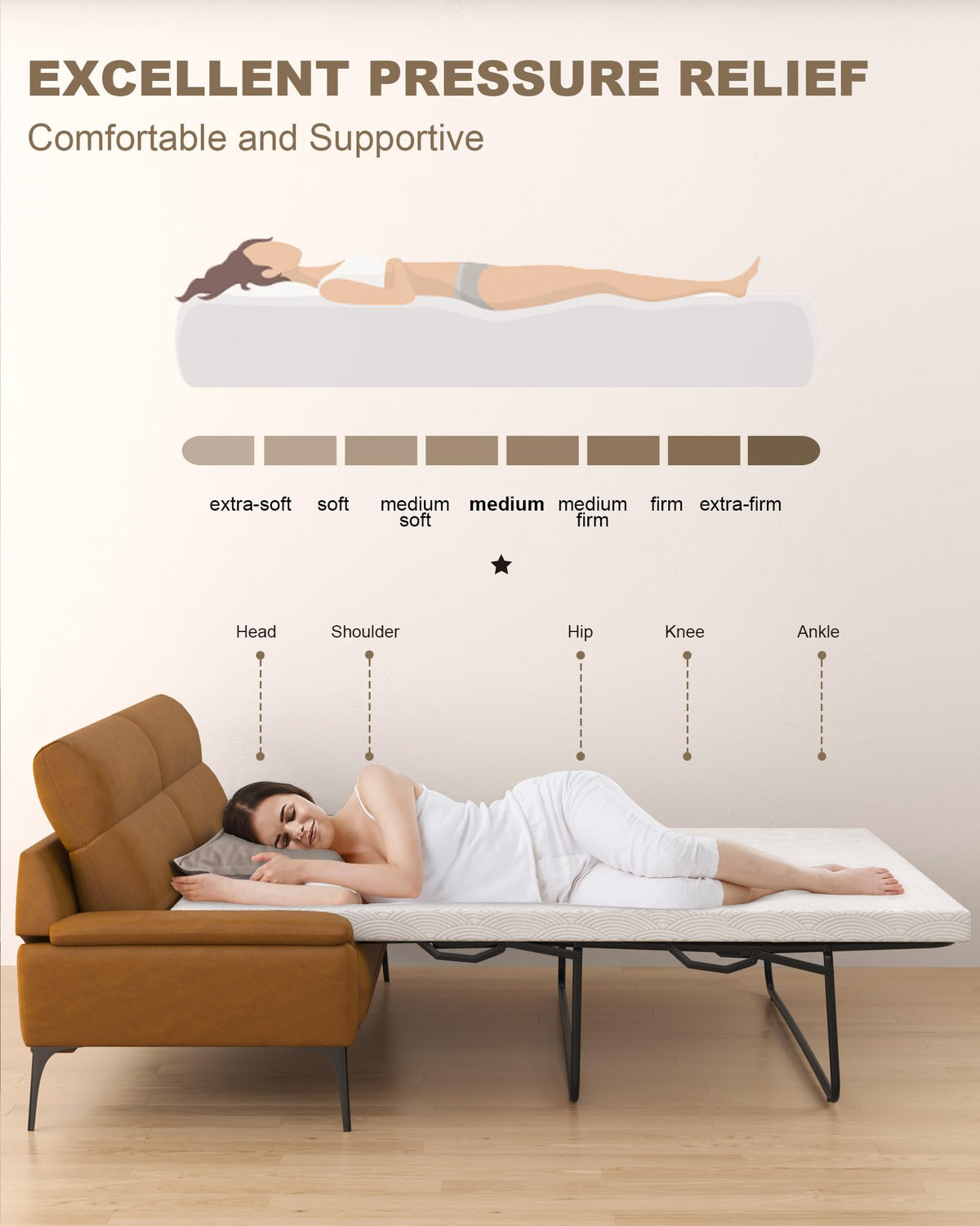 Queen Sofa Bed Mattress Replacement Beige 72"x60" D2957