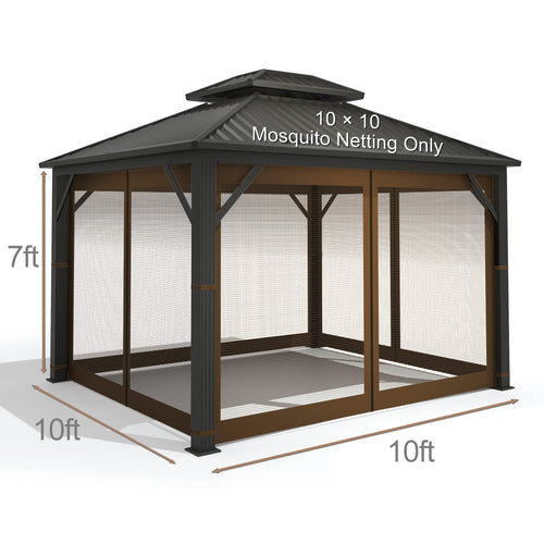 10' x 10' 4-Panel Mosquito Netting Sidewall Curtain with Zipper (Brown) N85287