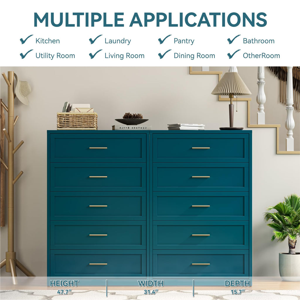 Blue 5 Drawer Metal Dresser D8383