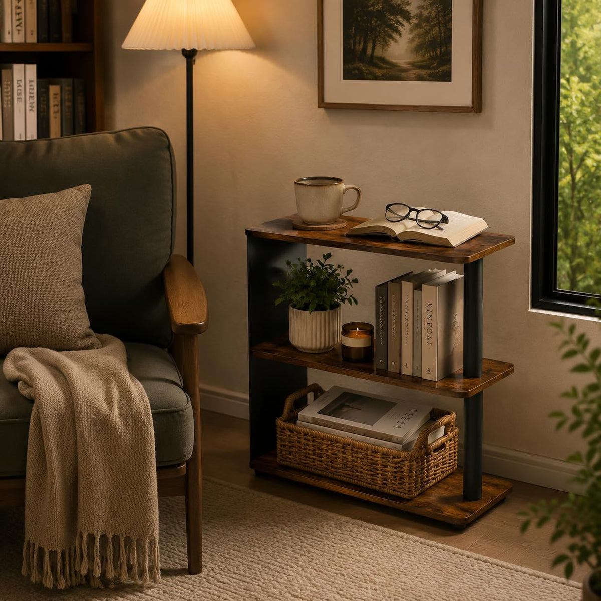 3-Tier Narrow Industrial End Table I717