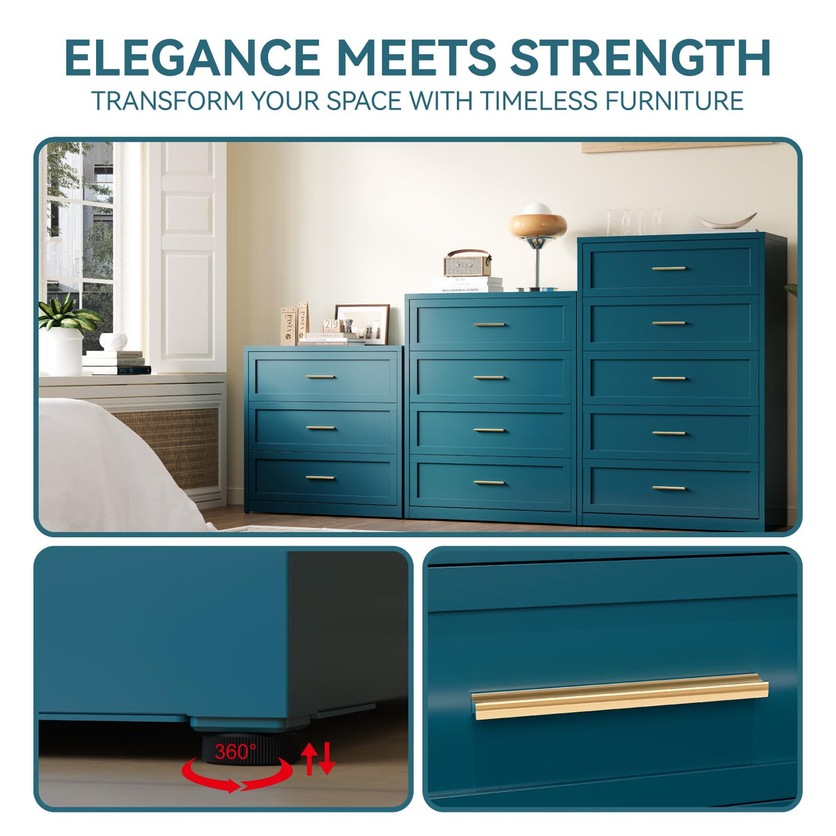 Blue 5 Drawer Metal Dresser D8383