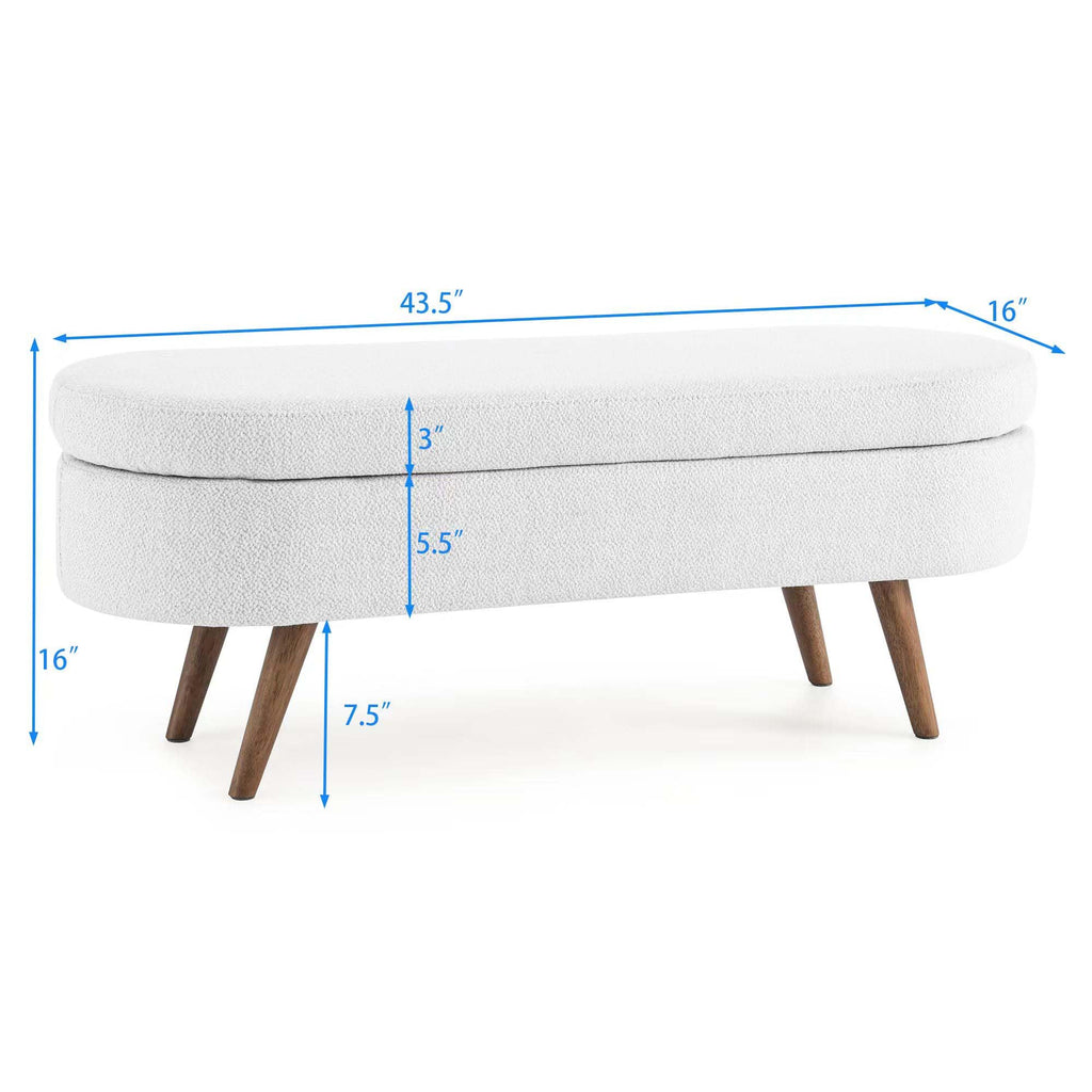White Oval Storage Ottoman Bench with Rubber Wood Legs Y994