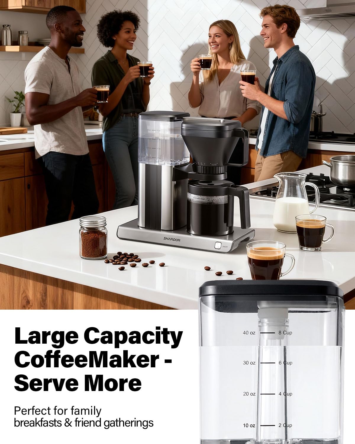 8 Cup Drip Coffee Maker with Reusable Filter and Glass Pot Y884