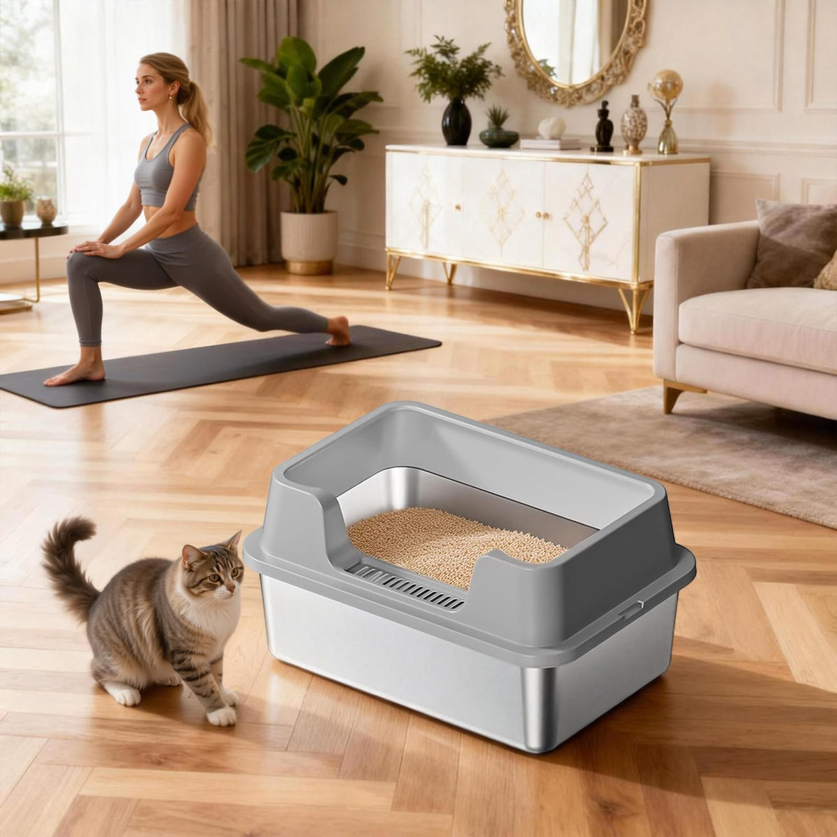 XL Stainless Steel Enclosed Cat Litter Box with Scoop N6567