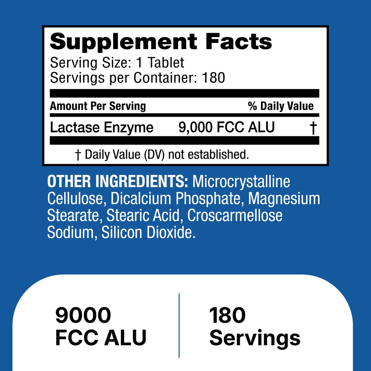 Lactase Enzyme 9000 FCC Unflavored Tablets 180 Ct B125800