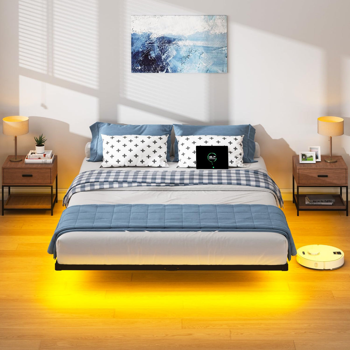 8 inch Floating Bed Frame Full with Charging Station D7831