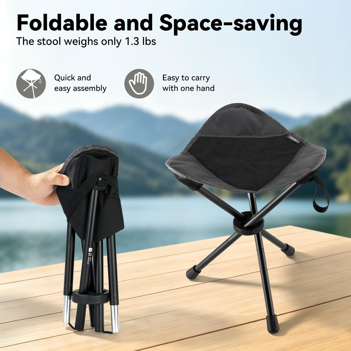 18"×14.5" Aluminum Alloy Folding Camping Stool, Black C663154
