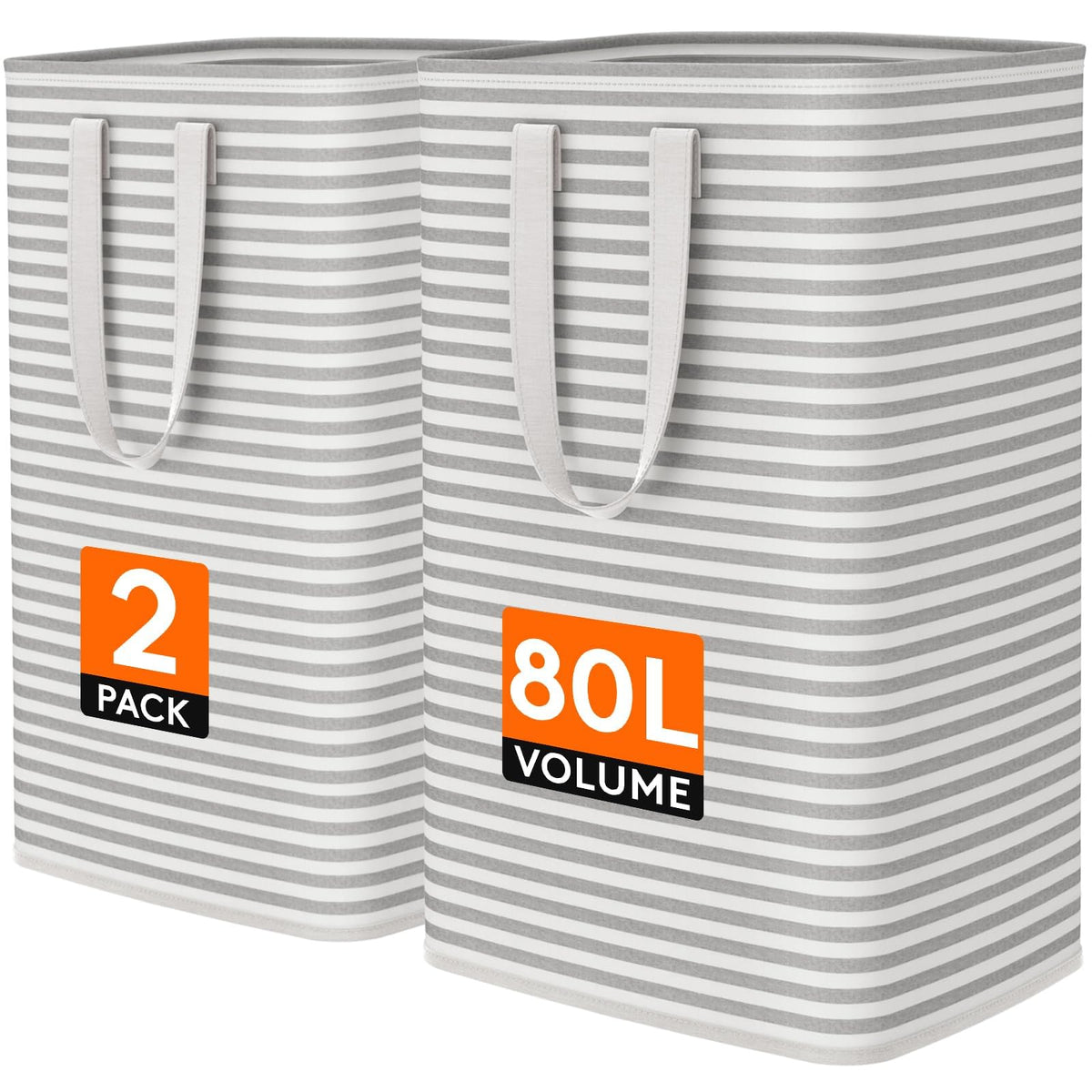 80L 2 Pack Grey Laundry Baskets S3764