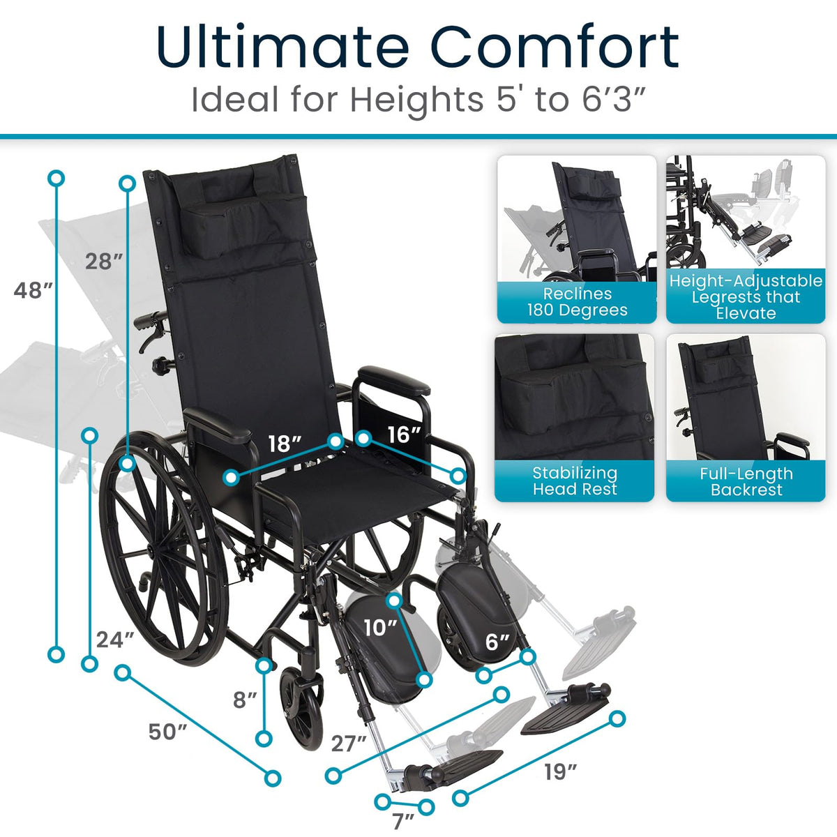 Reclining Wheelchair with Elevating Leg Rests V418