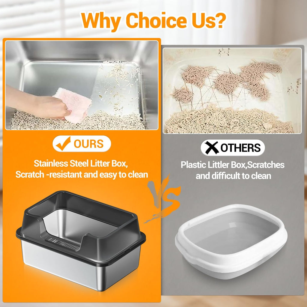 XL Stainless Steel Enclosed Cat Litter Box with Scoop N6567