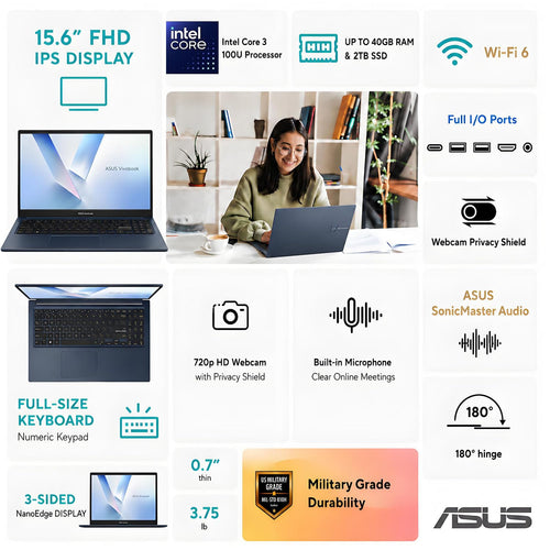 15.6" FHD IPS Laptop, 16GB DDR5 RAM, 256GB SSD, Windows 11 Home X55676