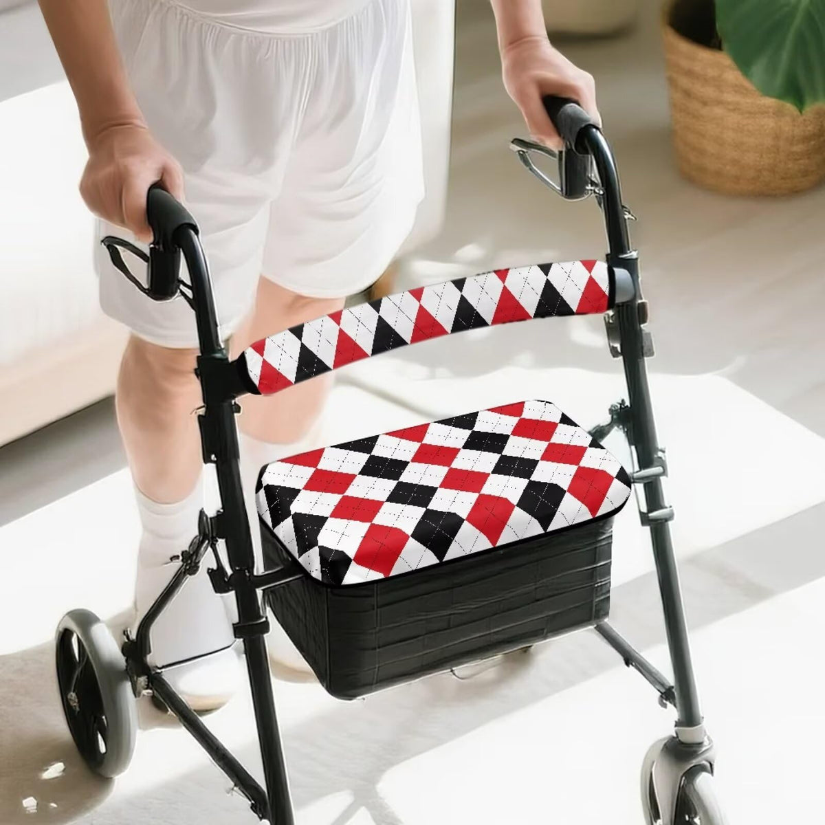 Red Diamond Pattern Rollator Walker Seat & Backrest Covers Set X4903