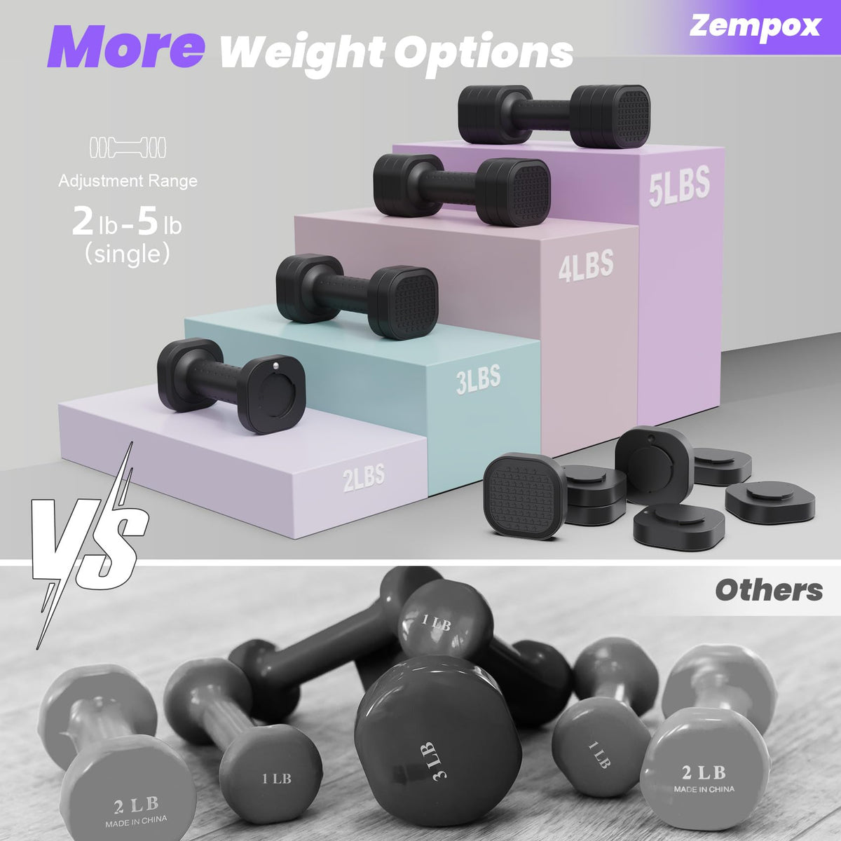 Adjustable 4 in 1 Dumbbell Set with TPU Soft Rubber Handle I435227