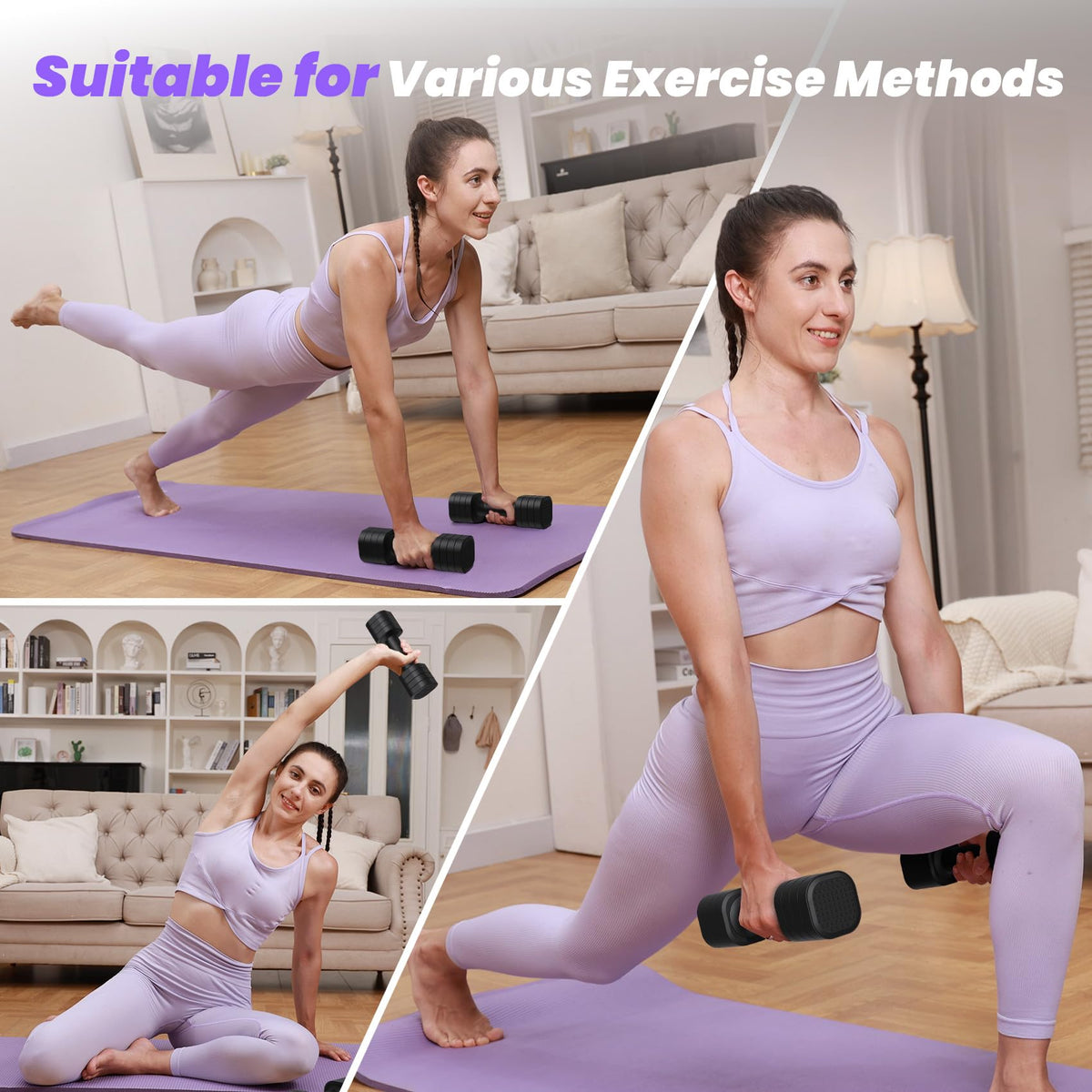 Adjustable 4 in 1 Dumbbell Set with TPU Soft Rubber Handle I435227