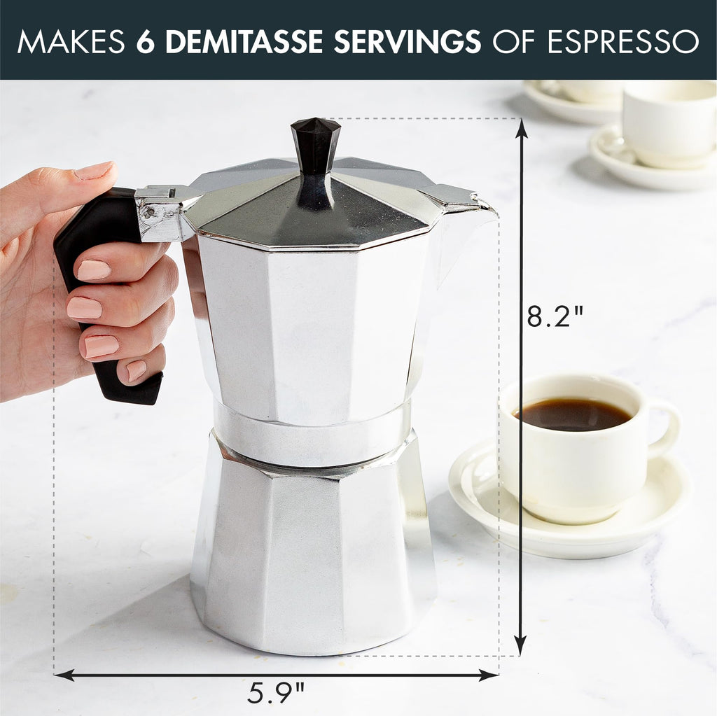 Stovetop Espresso and Coffee Maker, 6 Espresso Cups, Silver Z578