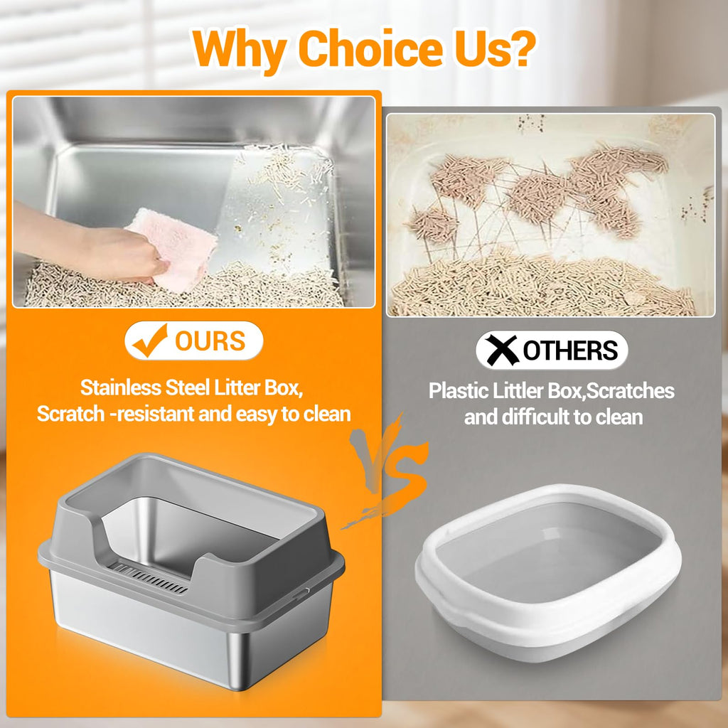XL Stainless Steel Enclosed Cat Litter Box with Scoop N6567