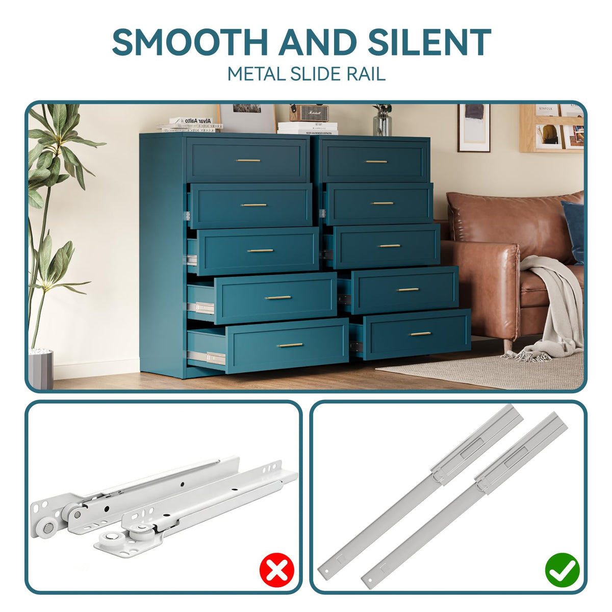 Blue 5 Drawer Metal Dresser D8383