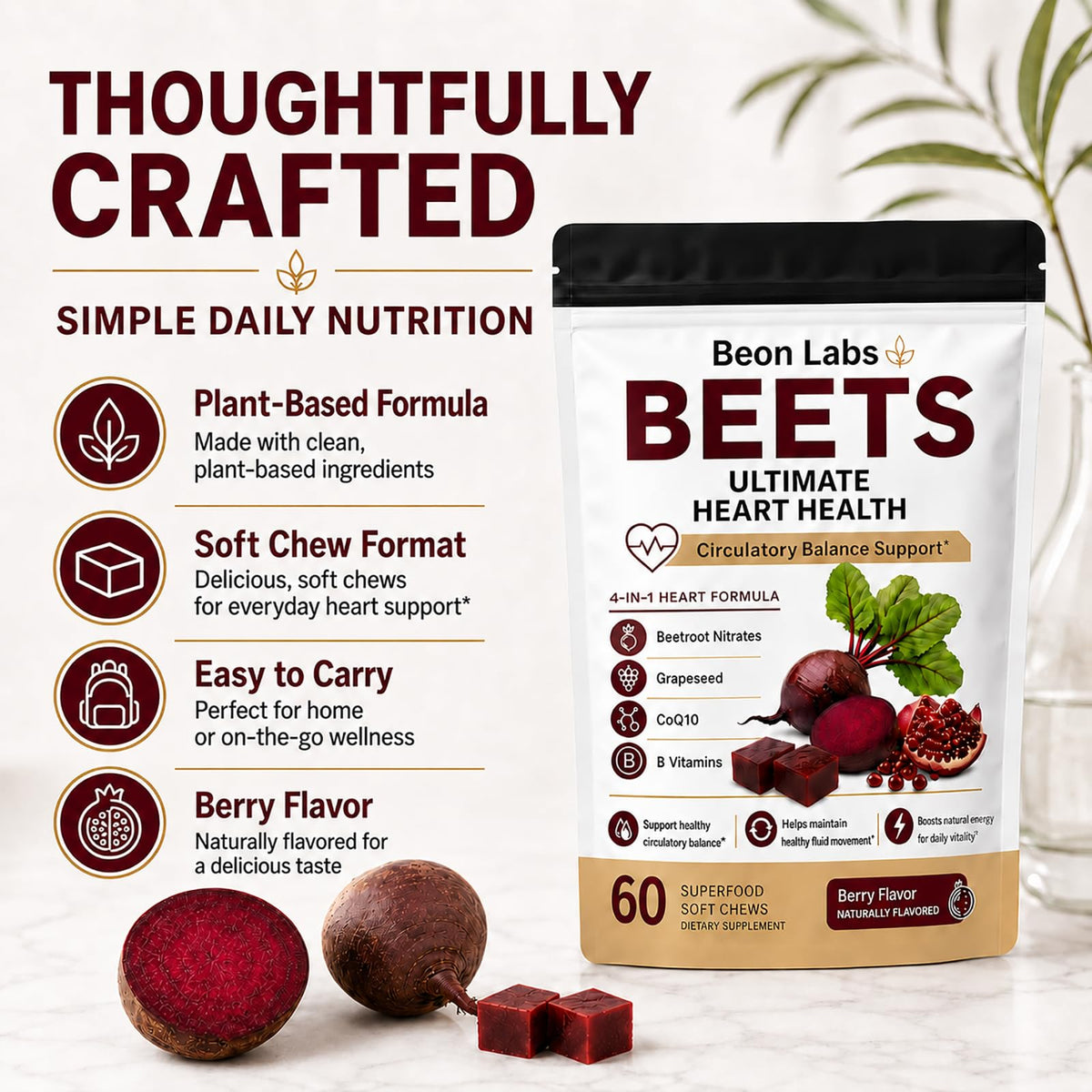 Beetroot Chews with CoQ10 & Grape Seed Extract, 60 Chews I447