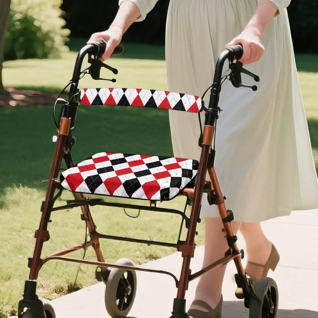 Red Diamond Pattern Rollator Walker Seat & Backrest Covers Set X4903
