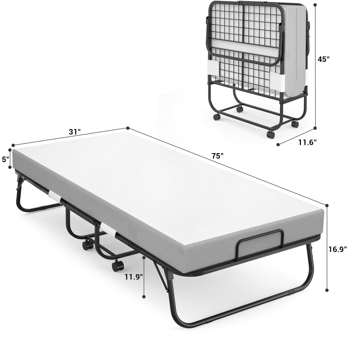 Folding Bed with Mattress Cot Size C53274