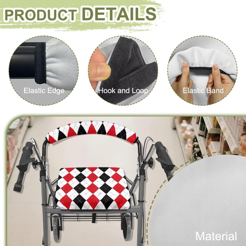 Red Diamond Pattern Rollator Walker Seat & Backrest Covers Set X4903