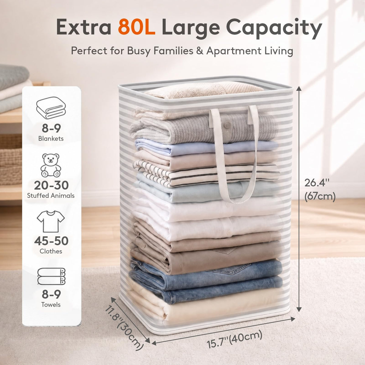 80L 2 Pack Grey Laundry Baskets S3764