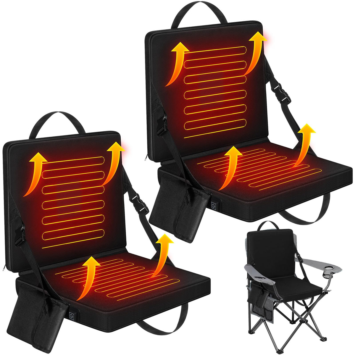 2 Pcs Portable Foldable Heated Seat Cushion USB Powered 3 Mode Adjustable Pad with Pocket N8225