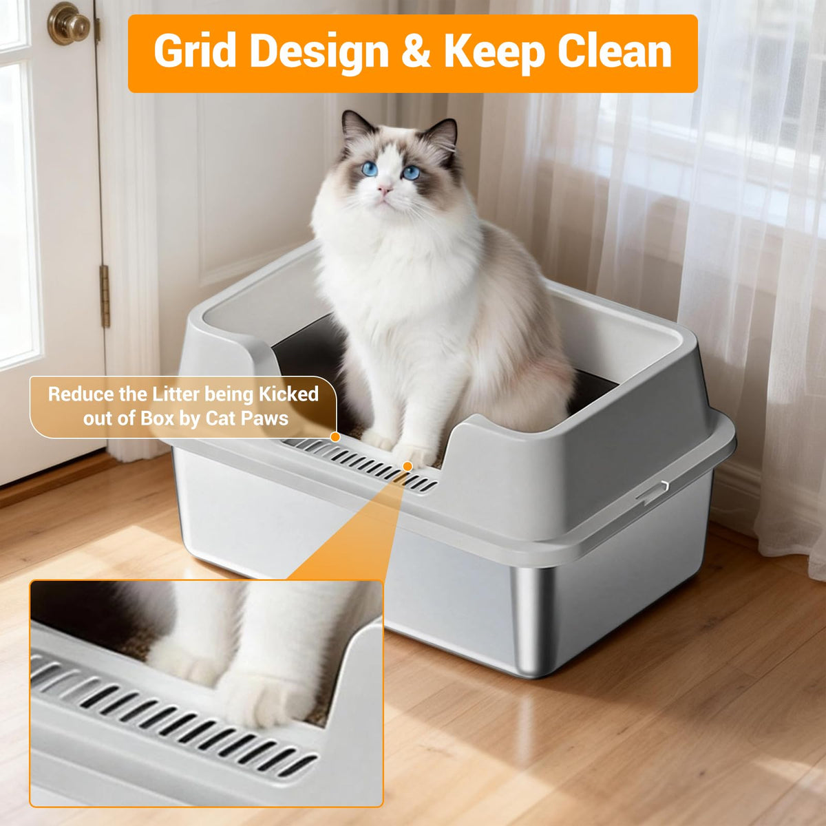 XL Stainless Steel Enclosed Cat Litter Box with Scoop N6567