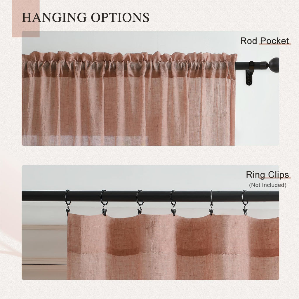 Blush Pink Sheer Cotton Linen Curtains 2 Panels P165