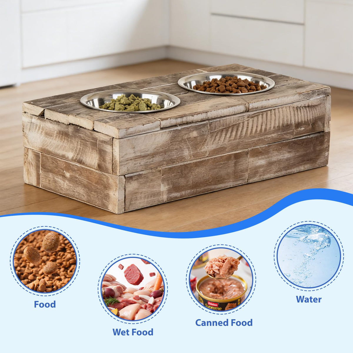 Elevated Dog & Cat Double Bowl Feeder Stainless Steel Bowls C47189